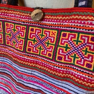 Boho summer bag woven detail Hot pink cotton embroidered beach tote Tulum B001